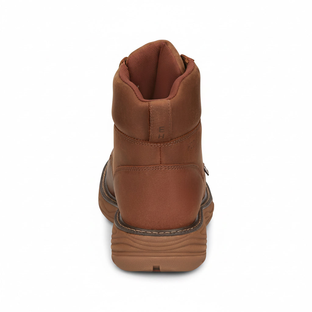 Justin Rush 6 inch Waterproof Wedge Work Boot back view in brown leather