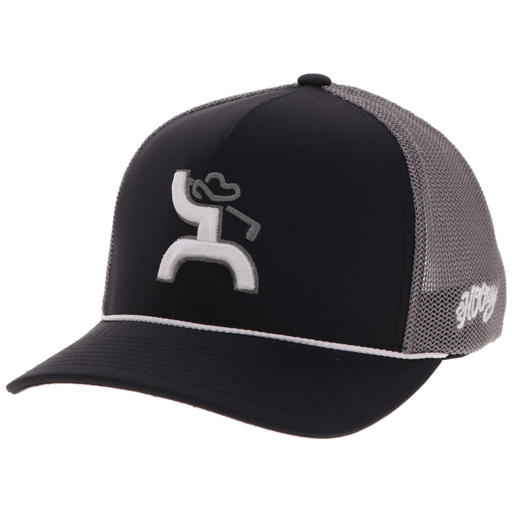 Hooey Classic Black Grey Golf Logo Hat front angled view in black and grey with white logo