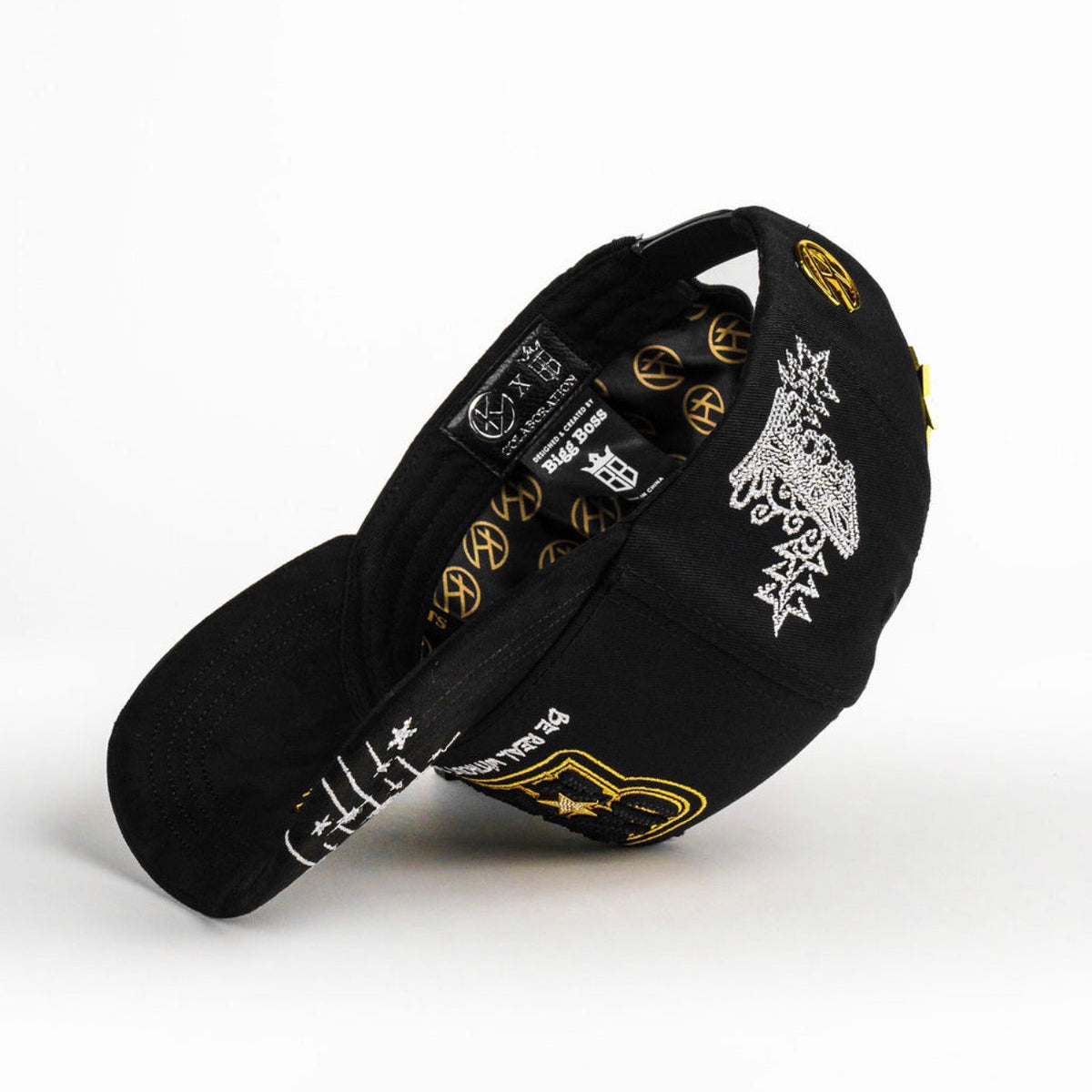 Underside view of Bigg Boss One Of Akind Gold Hat showing brim detail