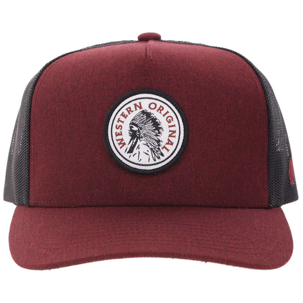 Hooey Quanah Red Black Circle Patch Hat front view with circle patch