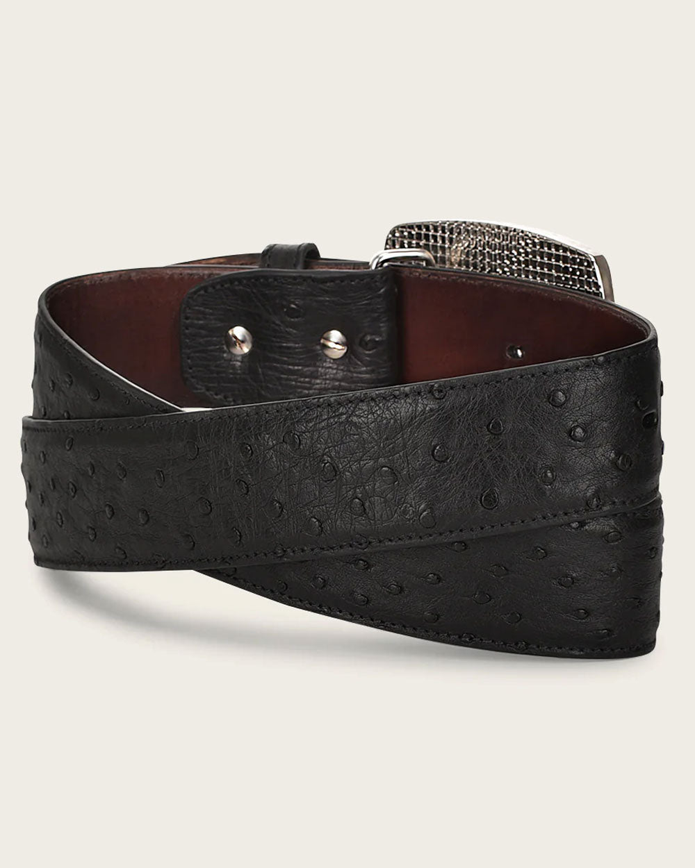 Black Engraved Ostrich Belt