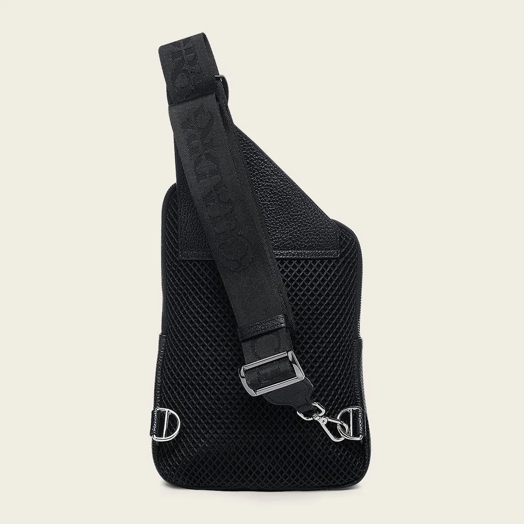 Back view of Cuadra Black Stingray Zipper Bag in black leather
