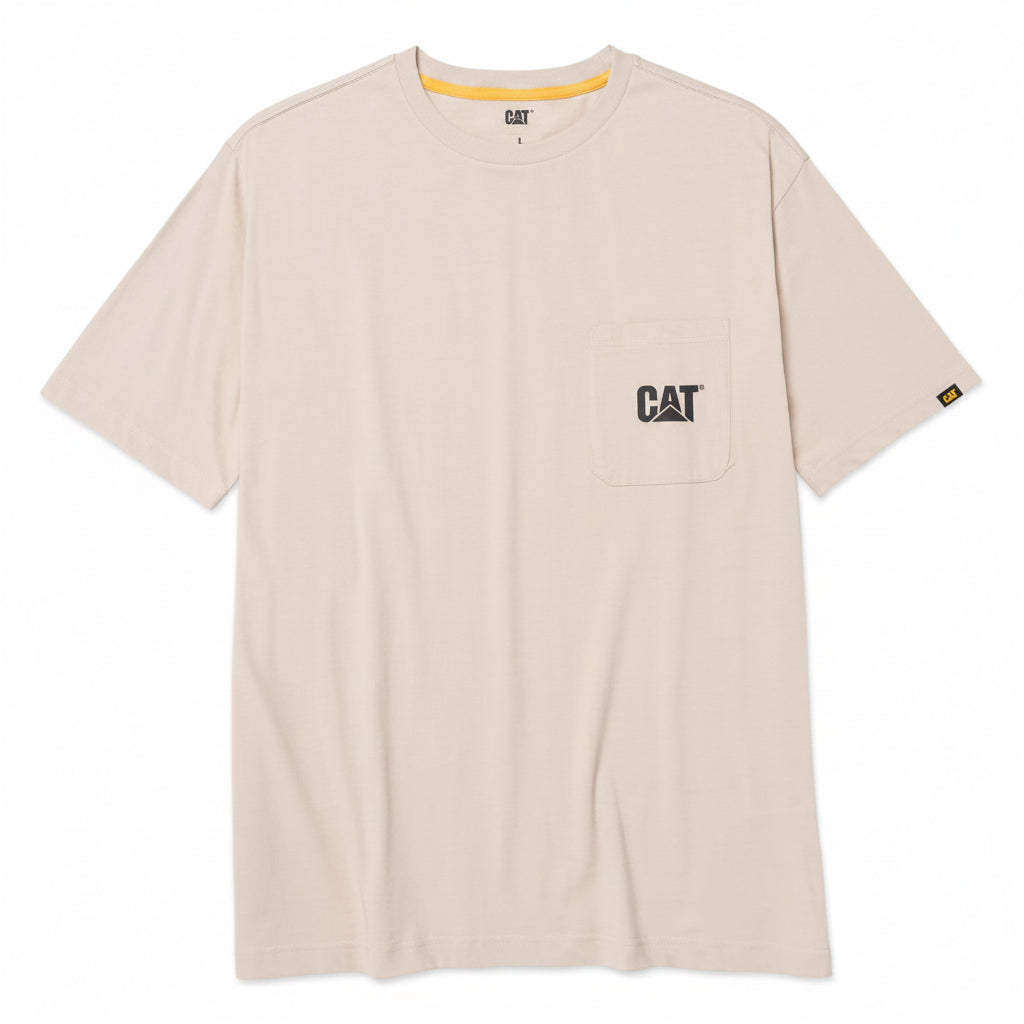 CAT Tough Cut Short Sleeve Pocket Tee front view in light beige with chest pocket