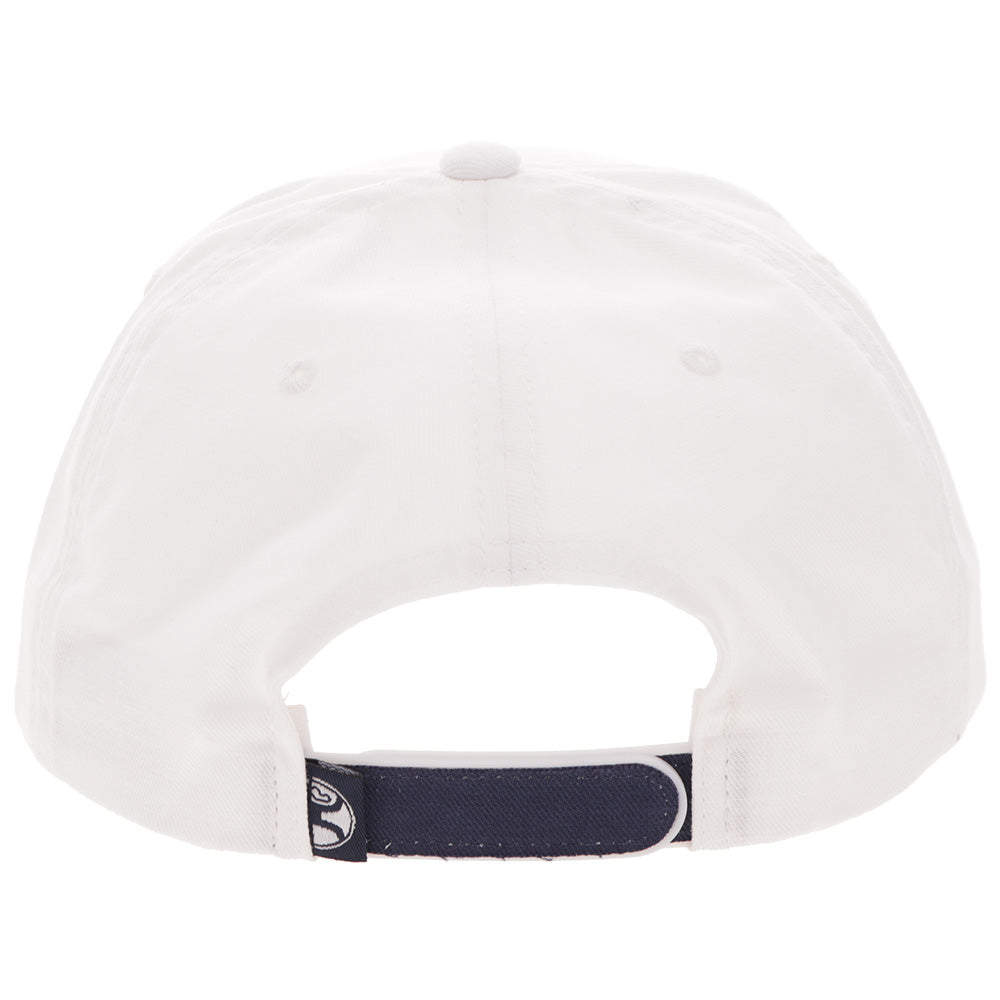 Hooey Decoy White Navy Blue Logo Hat back view with snapback closure