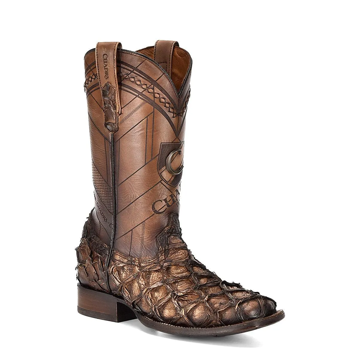 Bota de pirarucú con punta cuadrada tejida y láser de pez miel de Asturias