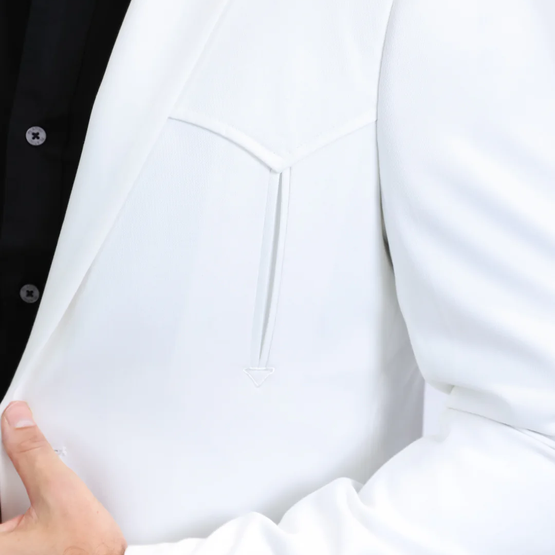 Men's Double Button Western White Blazer