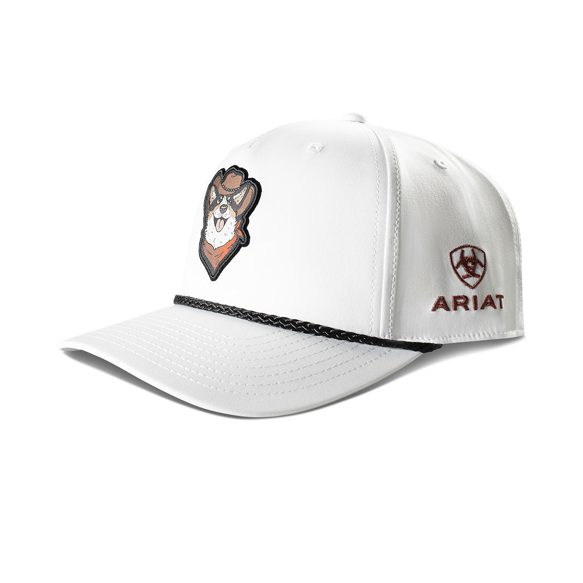 Ariat Ladies White Dog Patch Cap front view in white with dog patch detail