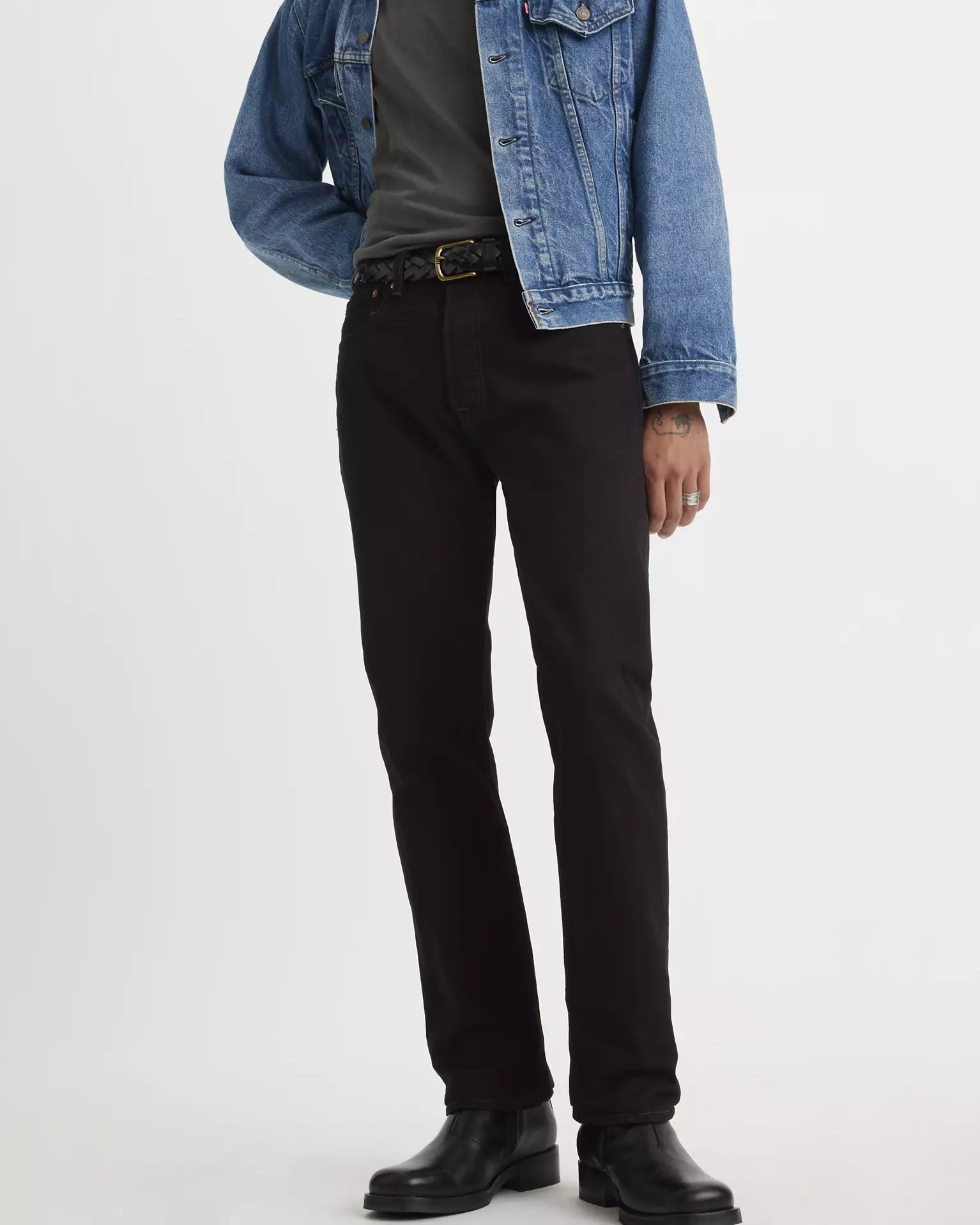 Levi’s 501 Original Fit Jean close-up front view on model in black