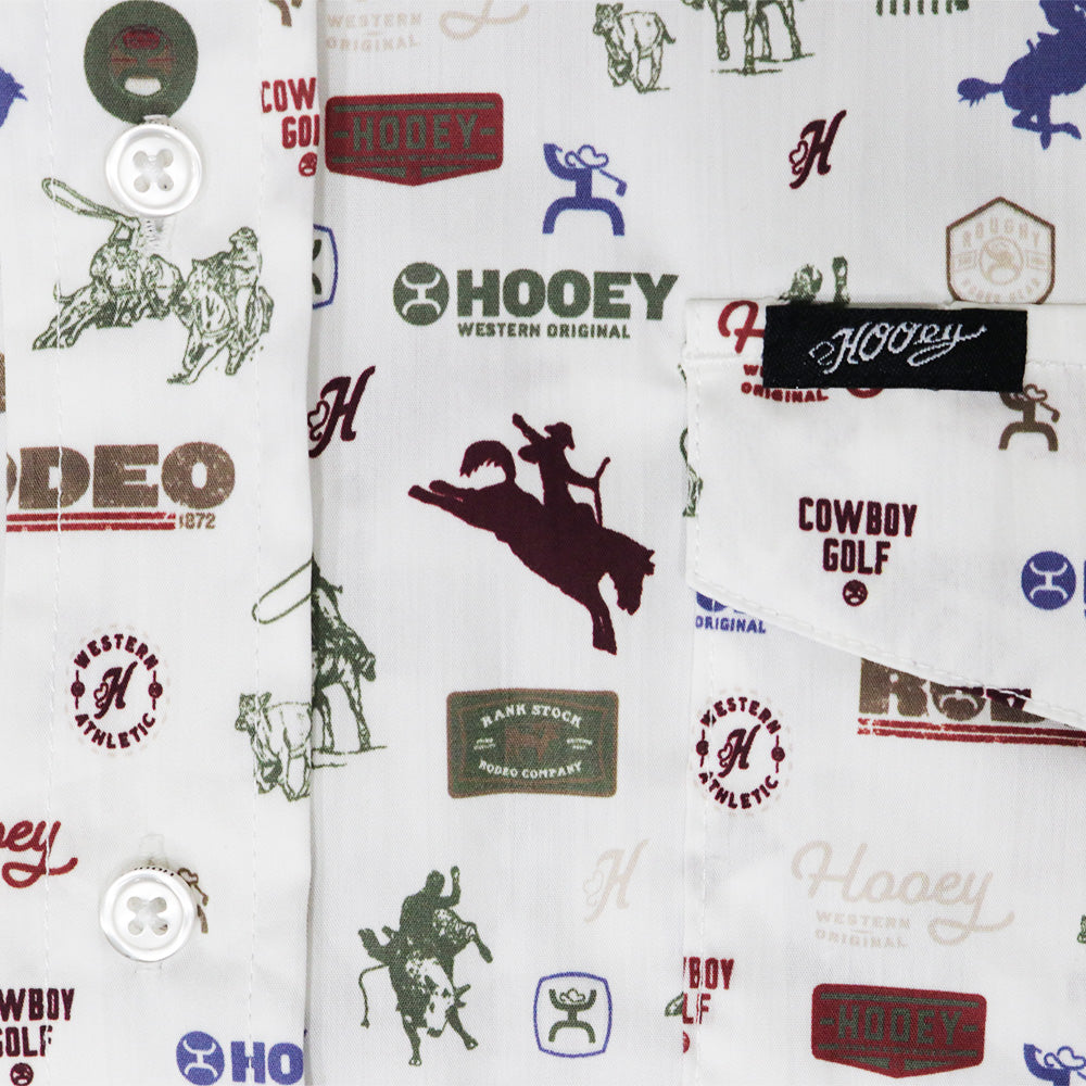 Close-up of rodeo print pattern on Hooey Maverick Short Sleeve Button Up Shirt