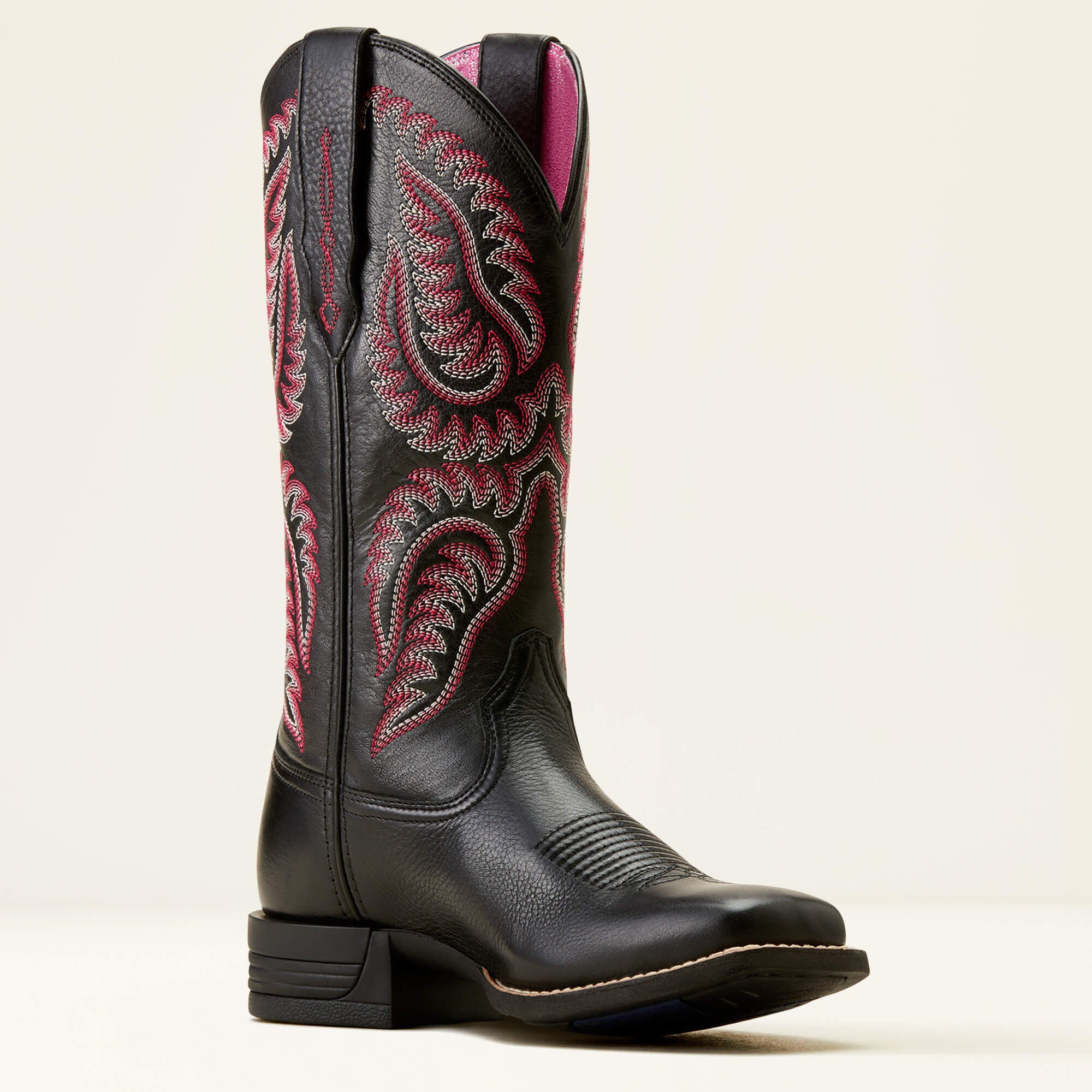 Side profile of Ariat Cattle Caite Stretchfit Western Boot in black leather