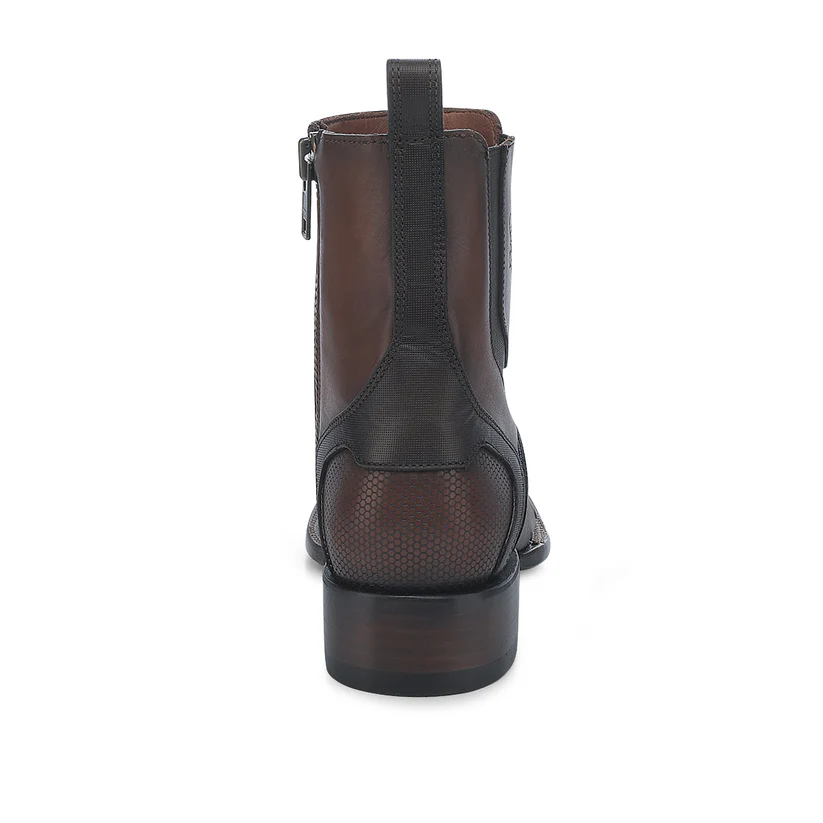 Brown Ostrich Zipper & Elastic Square Toe