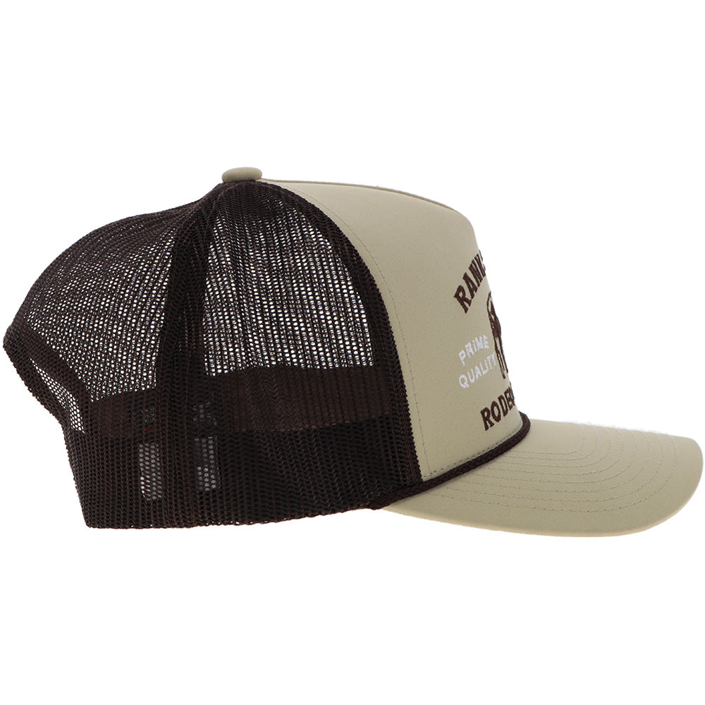 Hooey Rank Stock Tan Brown Stitching Hat side view with brown mesh back