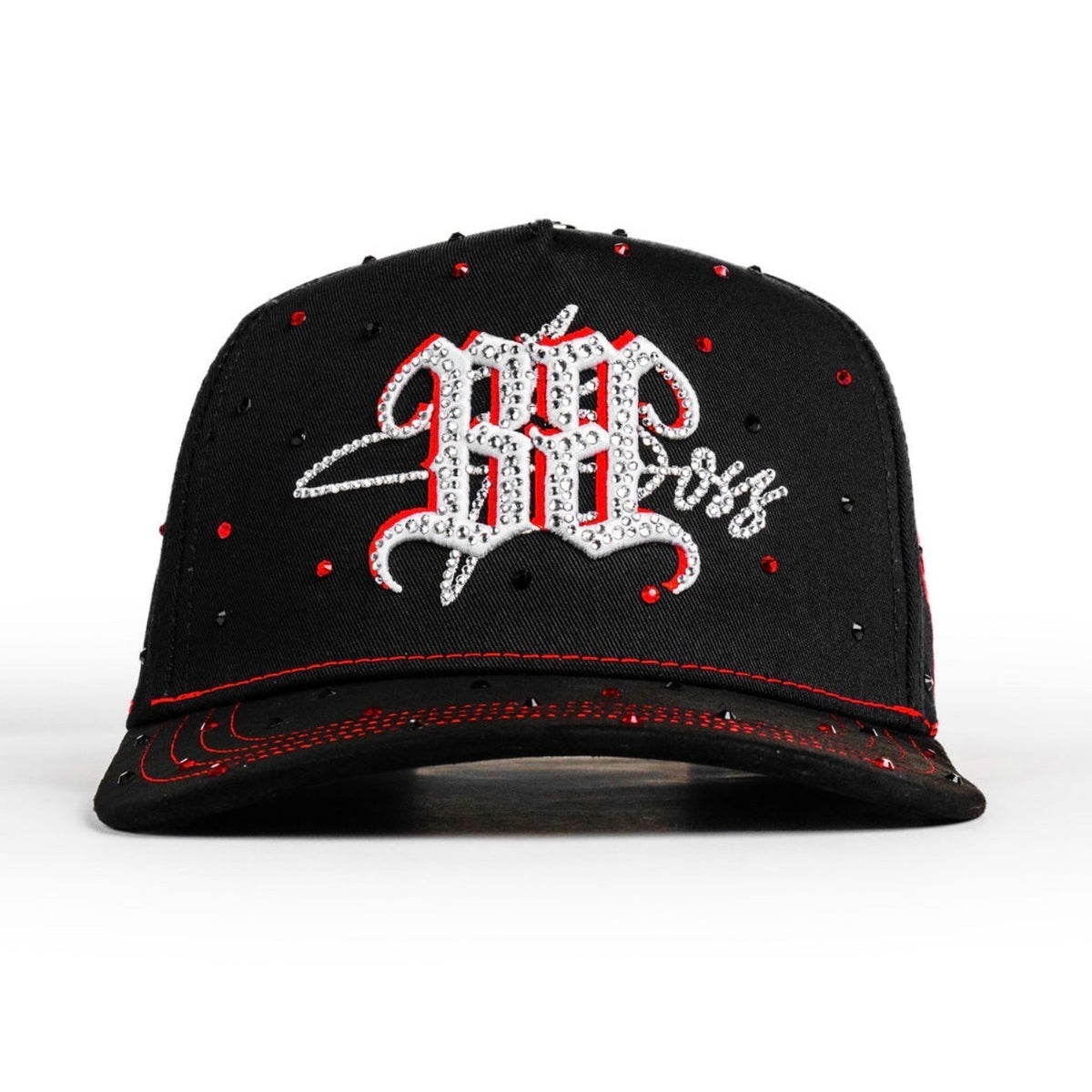 Bigg Boss Bb Rose Red Hat front view in black with red and white graphic detail