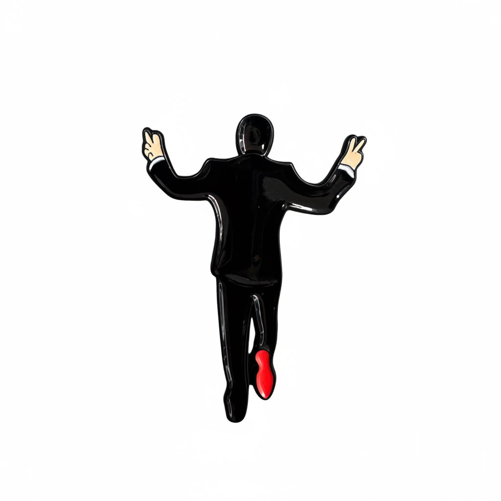 Bigg Boss Chino Hat Pin in black shaped like a figure with raised arms