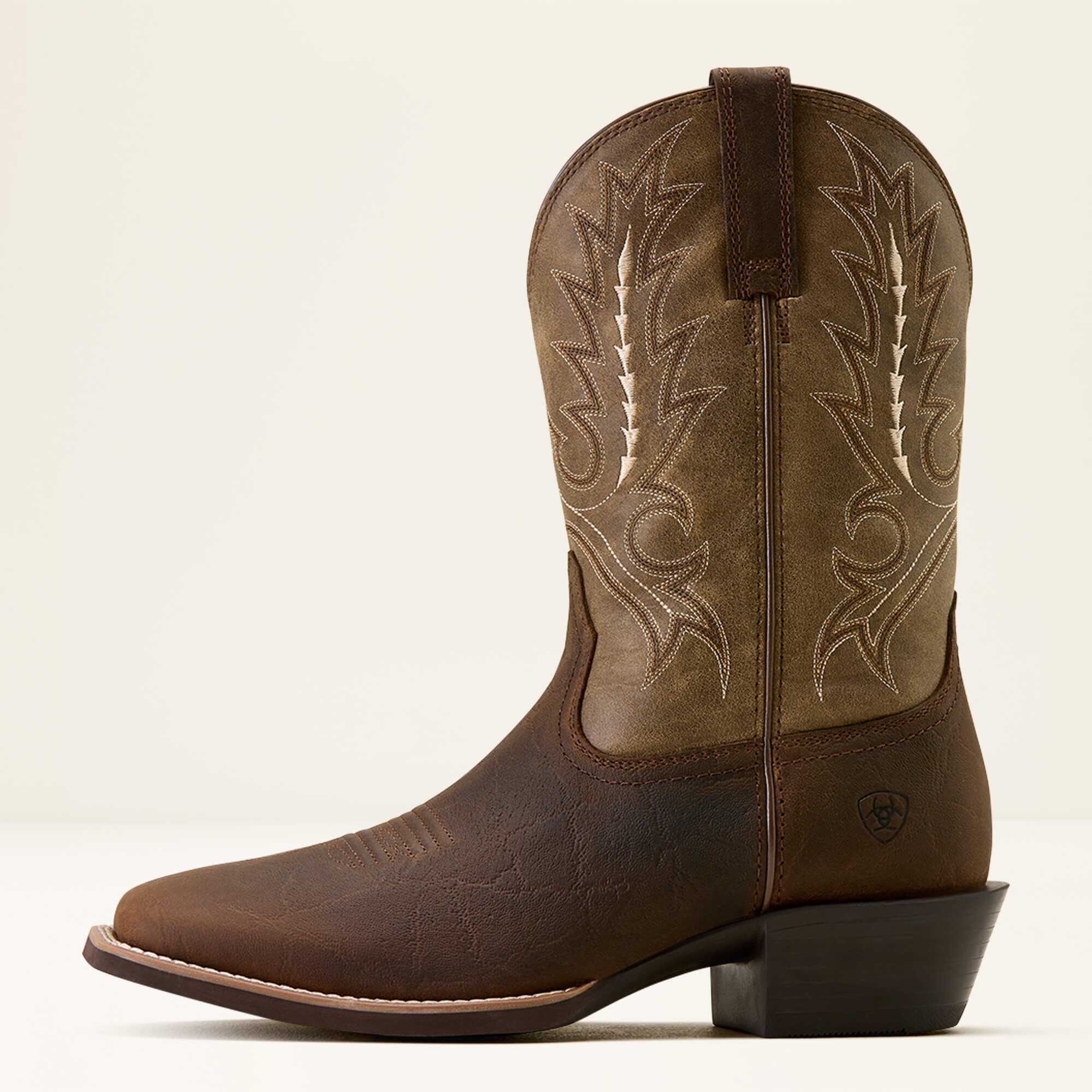 Ariat Sport Outfitter Wide Square Toe Cowboy Boot side view in brown leather