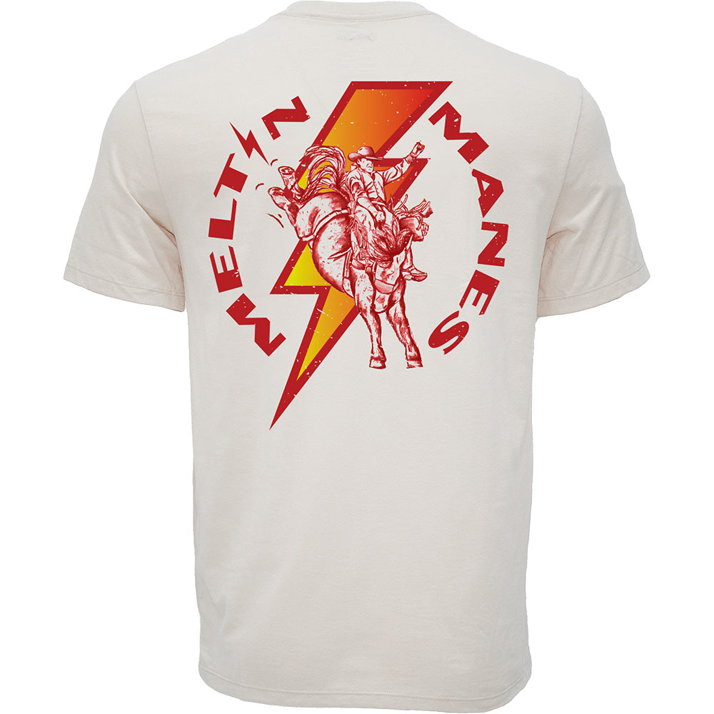Hooey Meltin’ Manes Cream T-Shirt back view in cream with large lightning horse graphic
