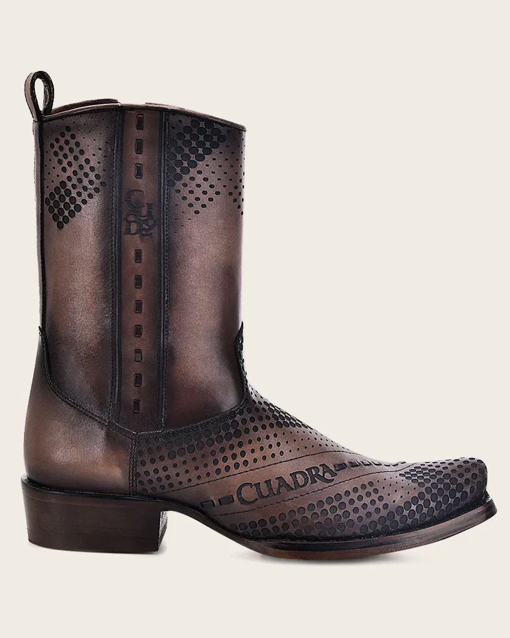 Brown Laser & Woven Narrow Square Toe Boots