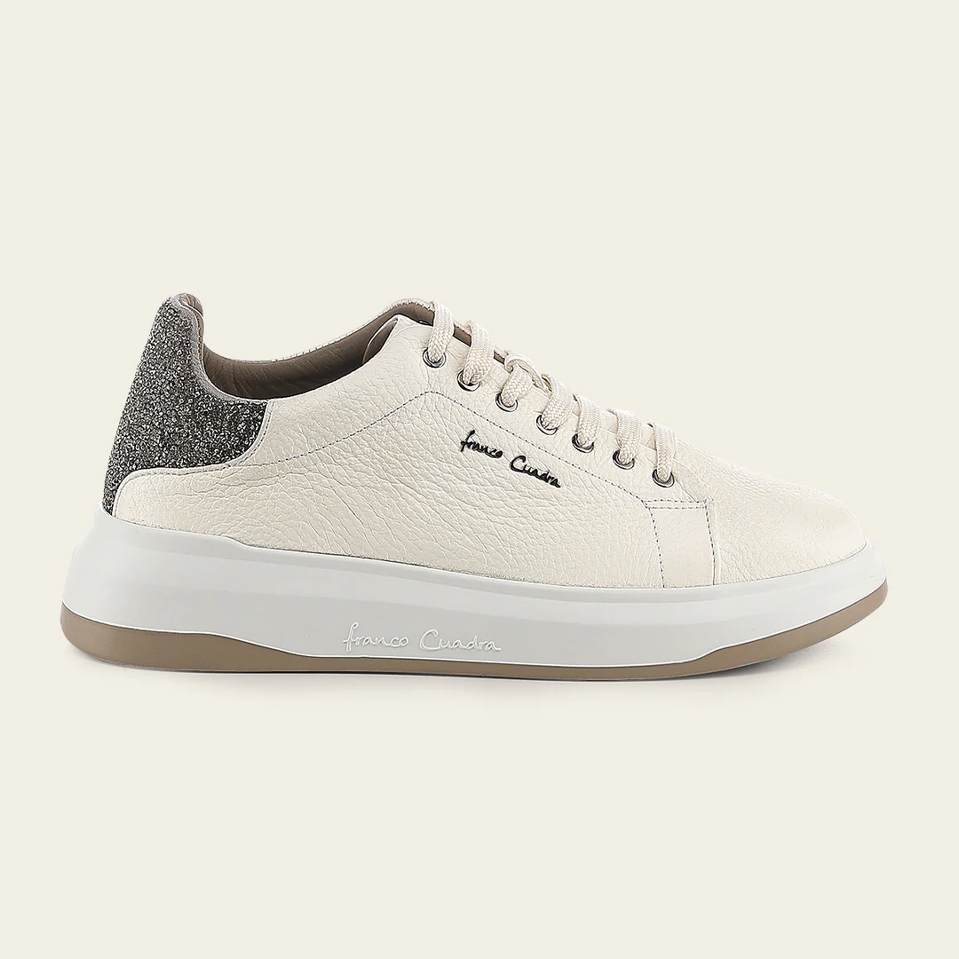 Cuadra Beige Deer Leather Lace-Up Sneaker opposite side view in beige leather