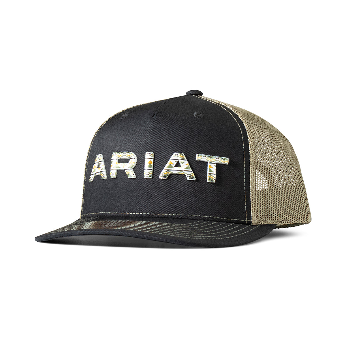 Ariat Embroidered Logo Black Green Cap front view in black and green