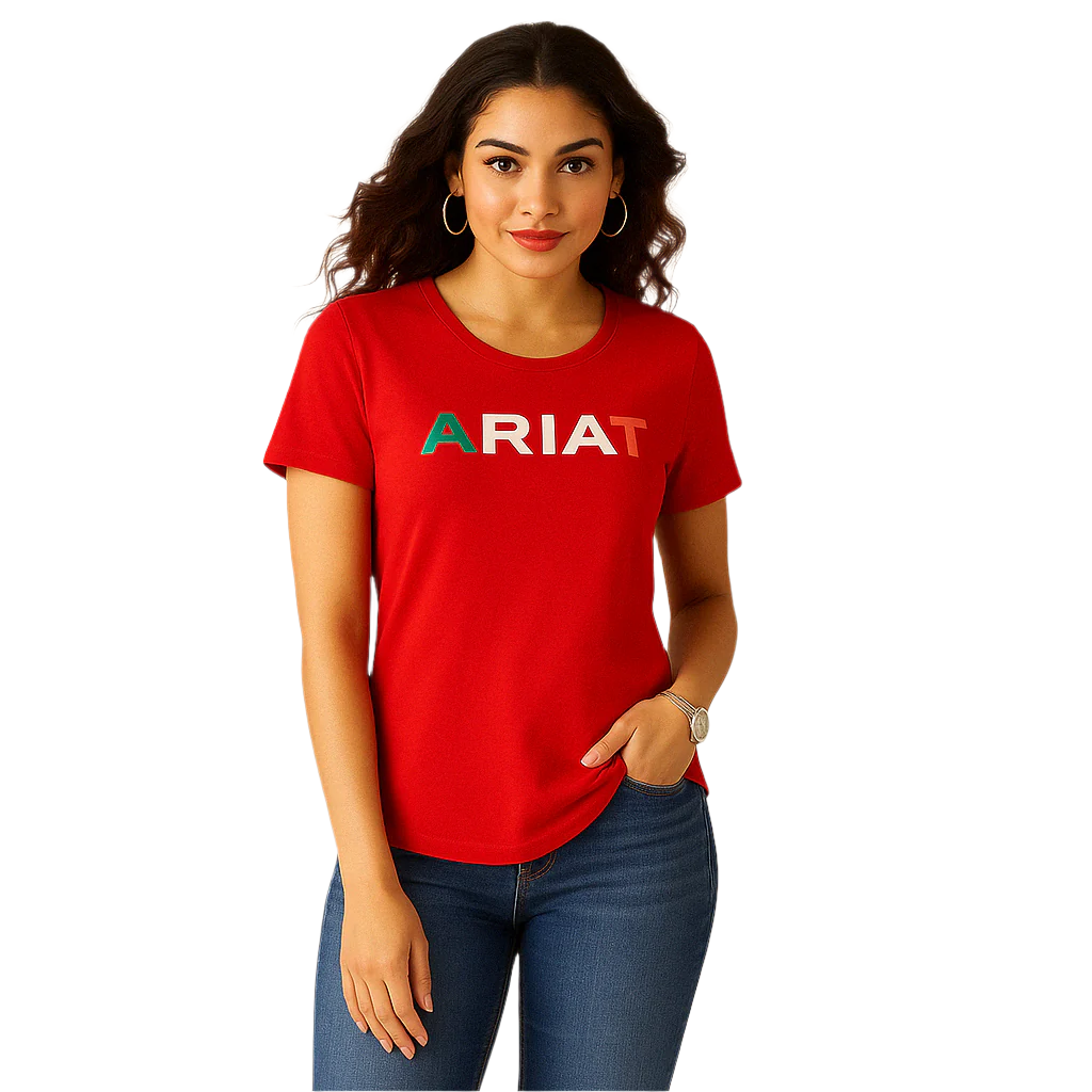 Ariat Viva Mexico T-Shirt front view on model in red