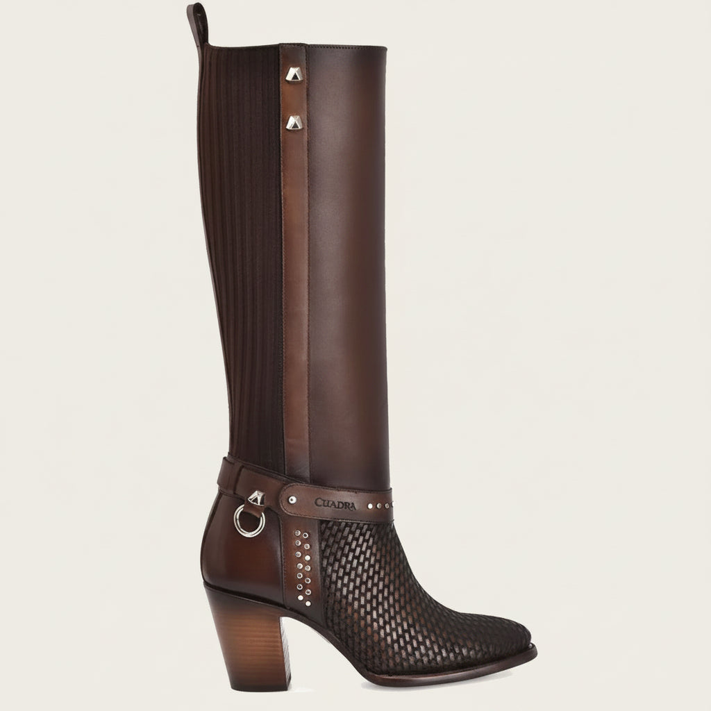 Side profile of Cuadra Tall Stylish Honey Boot in brown leather
