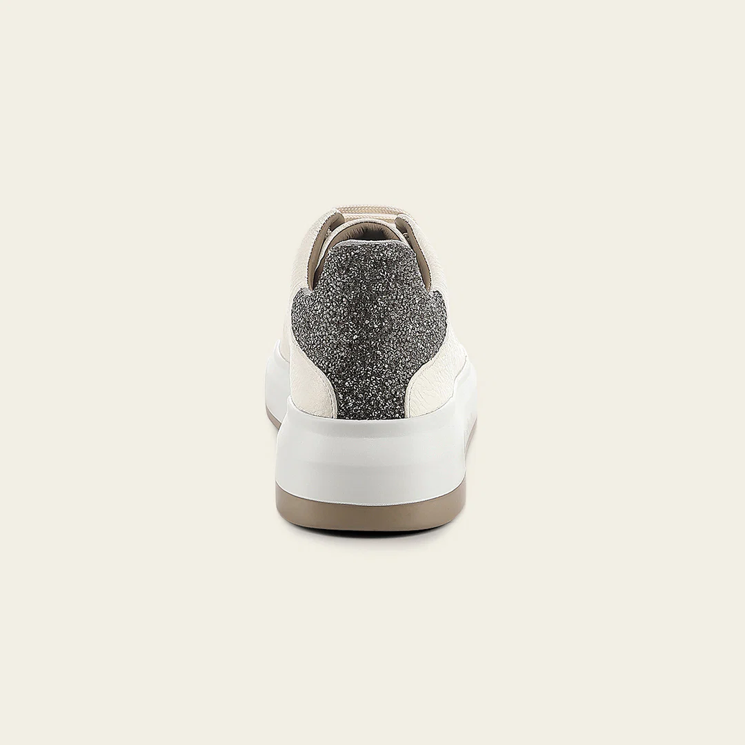 Cuadra Beige Deer Leather Lace-Up Sneaker back view with dark heel detail