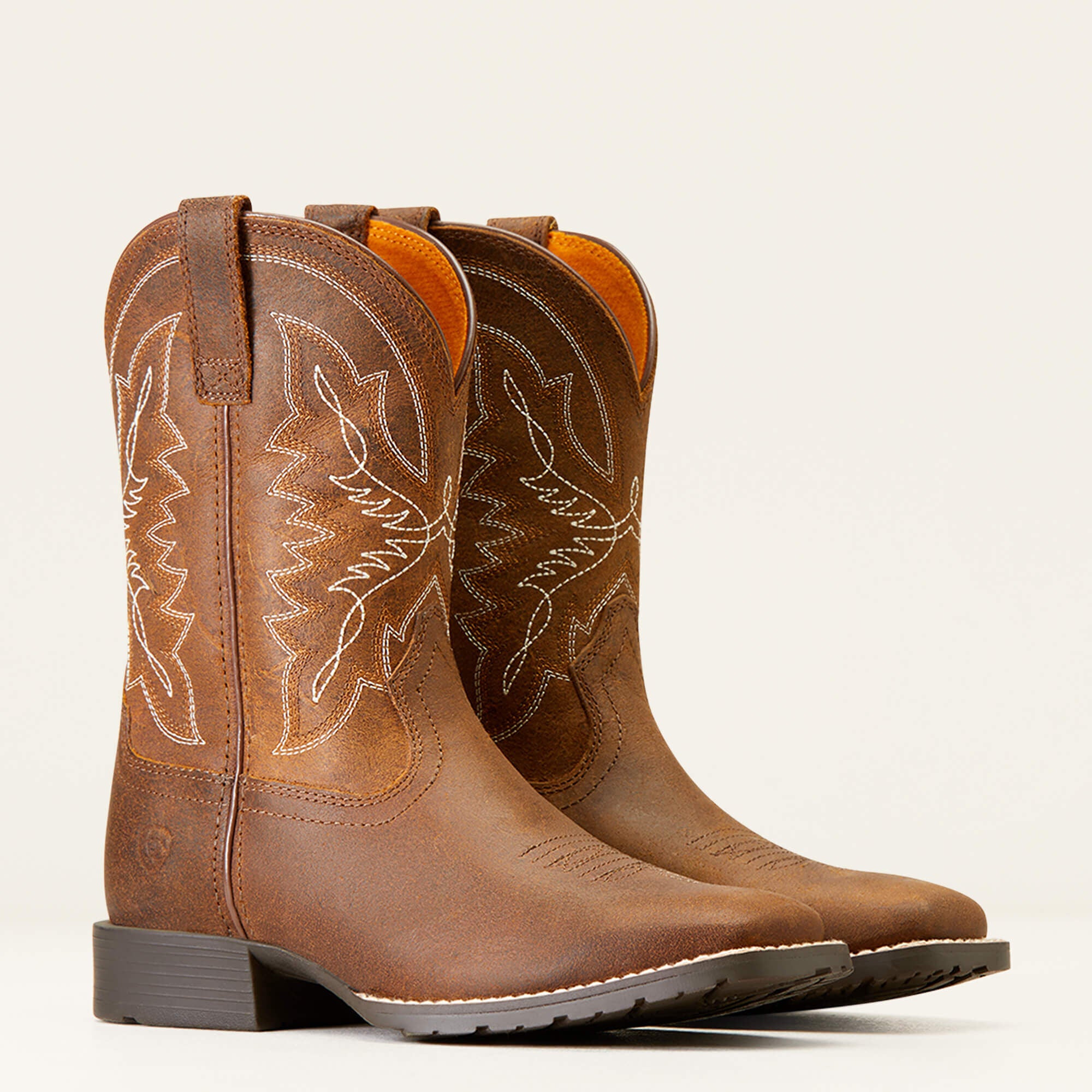 Pair of Ariat Youth Hybrid Rancher Western Boots in brown leather