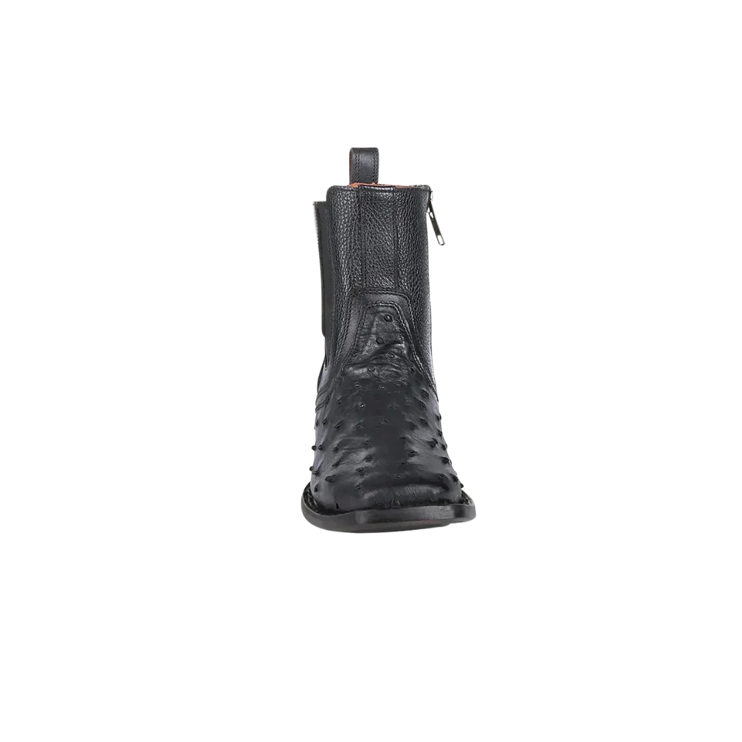 Black Ostrich Zipper & Elastic Square Toe Boot