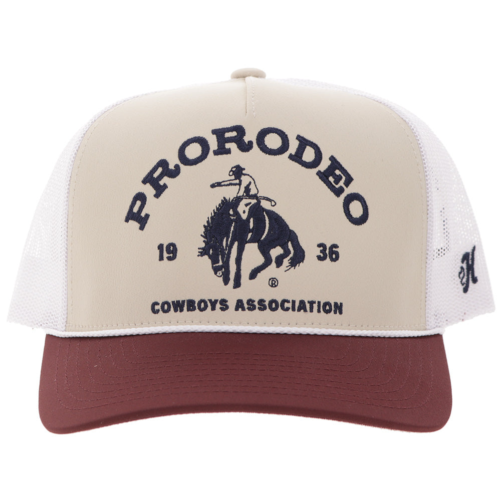 Hooey Prorodeo Tan White Hat front view with blue logo patch