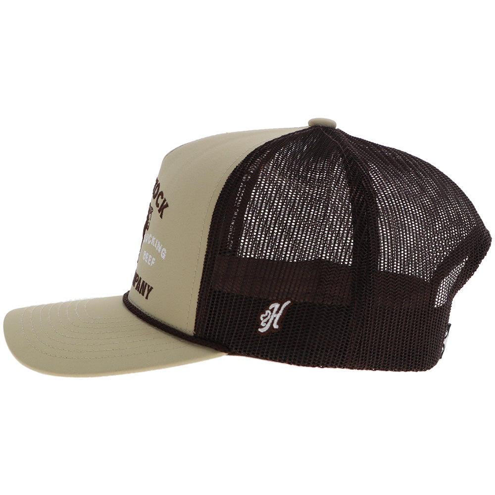 Hooey Rank Stock Tan Brown Stitching Hat side view with brown mesh back