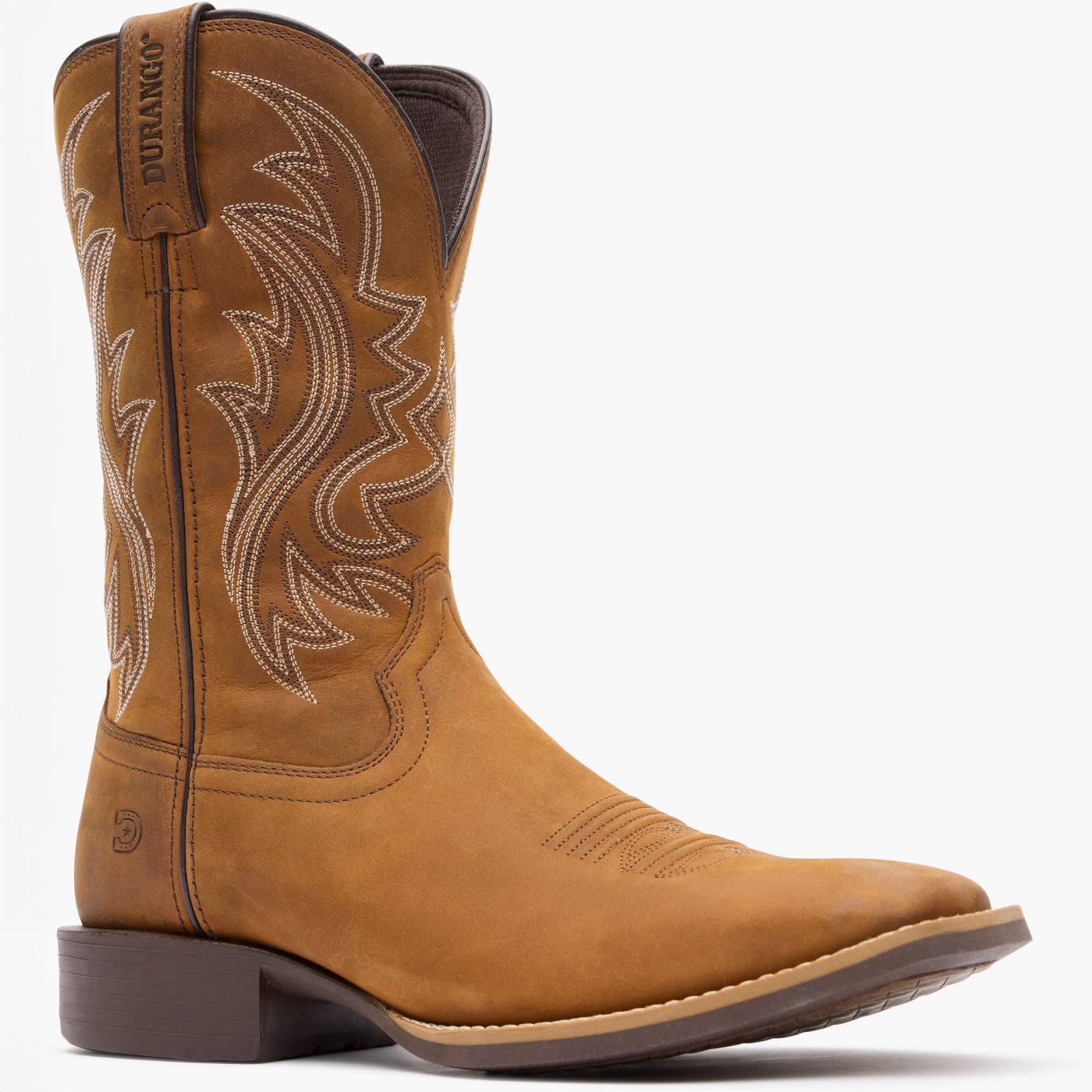 Durango Shyloh Western Boot angled view in tan leather