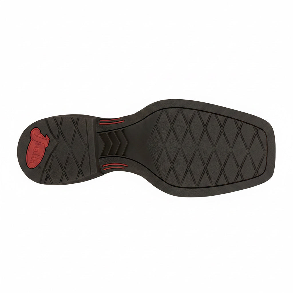 Outsole view of Justin Canter 11 inch Western Boot showing tread pattern