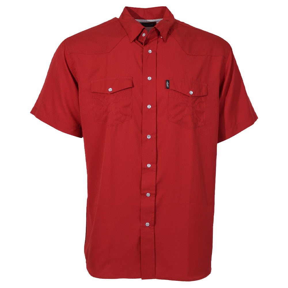 Hooey Sol Short Sleeve Pearl Snap Shirt front view in red