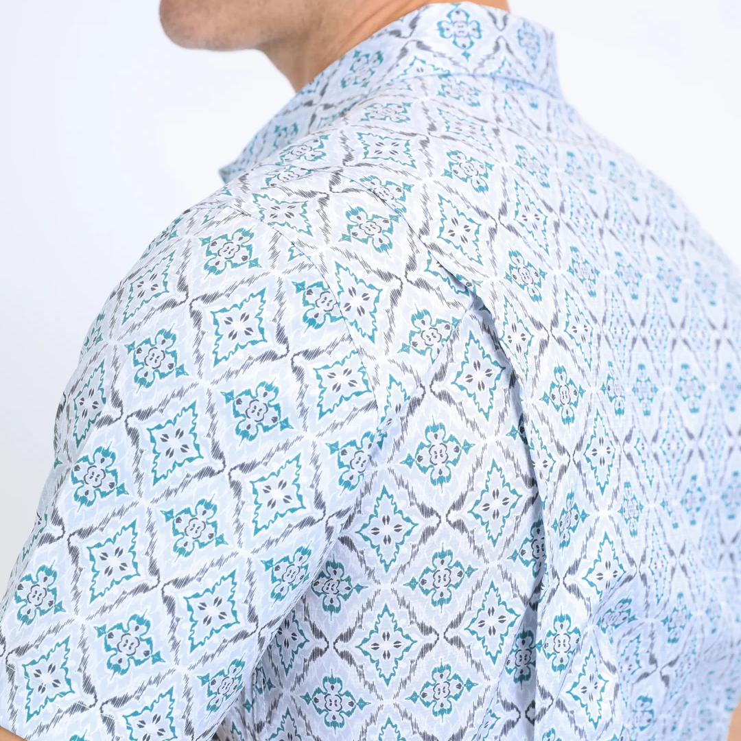 Mens Performance Western Short Sleeve Aztec Print White Shirt
