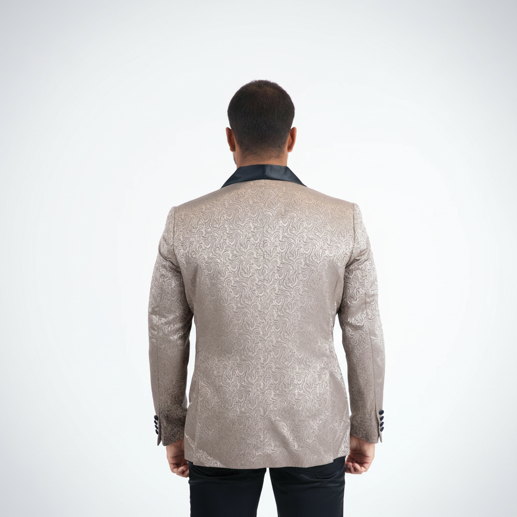 Men Patterned Khaki Double-Breasted Blazer & Vest Set