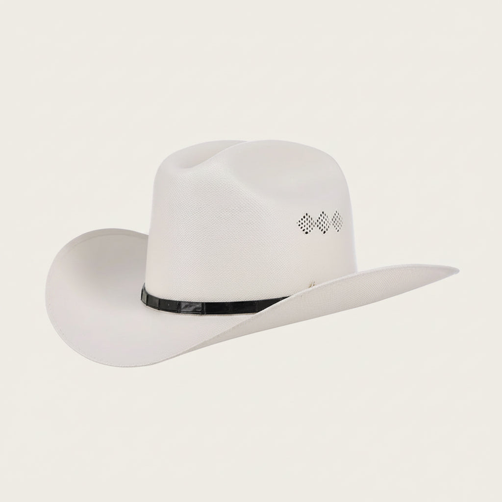 Cuadra Ivory 100X Handmade Cayman Hat side view in ivory felt with curved brim
