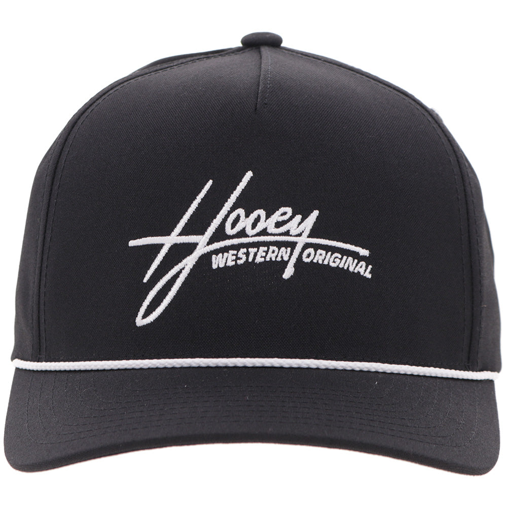Hooey Mark Out Black White Stitching Hat front view in black with white logo