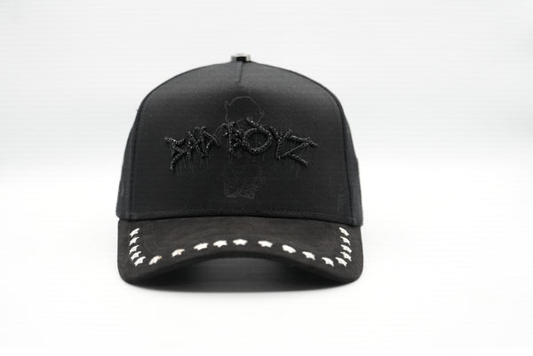 Bigg Boss Sad Boys Black Hat front view in black with embroidered detail