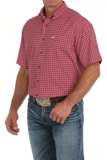 Short Sleeve Medallion Print Button-Down Western Shirt