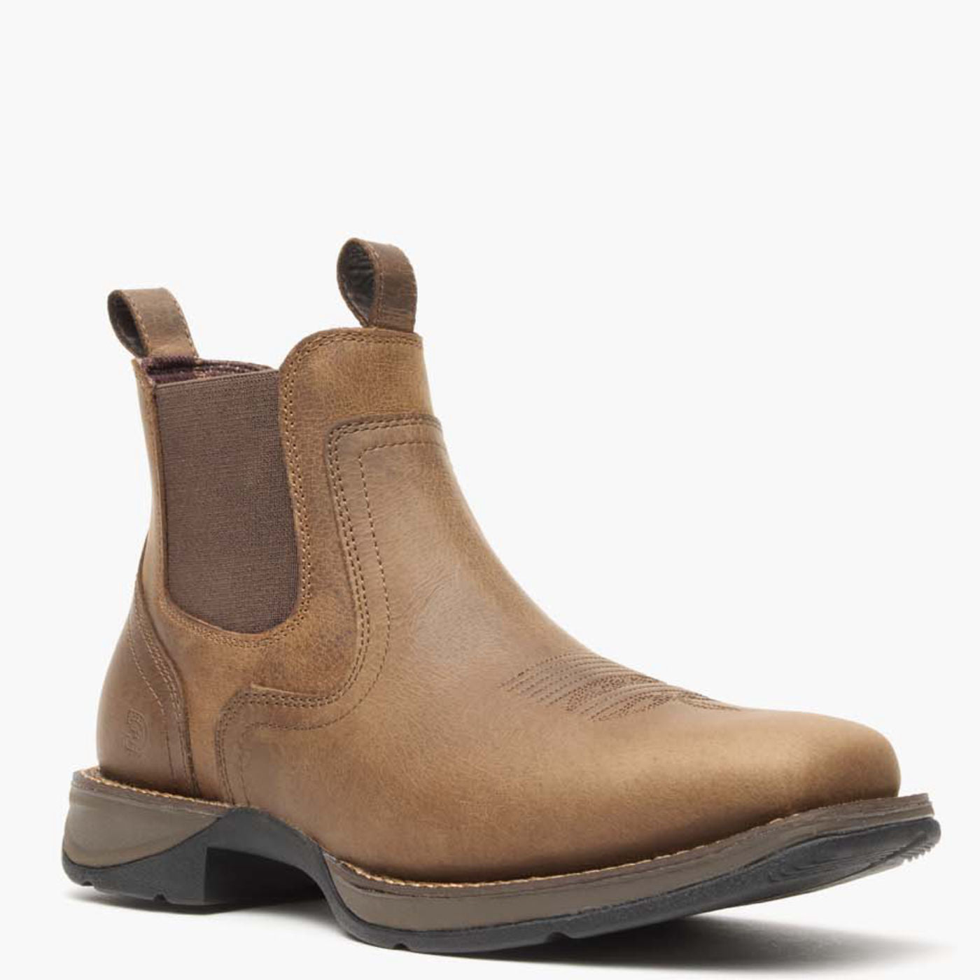 Durango Red Dirt Rebel Chelsea Boot angled side view in brown leather
