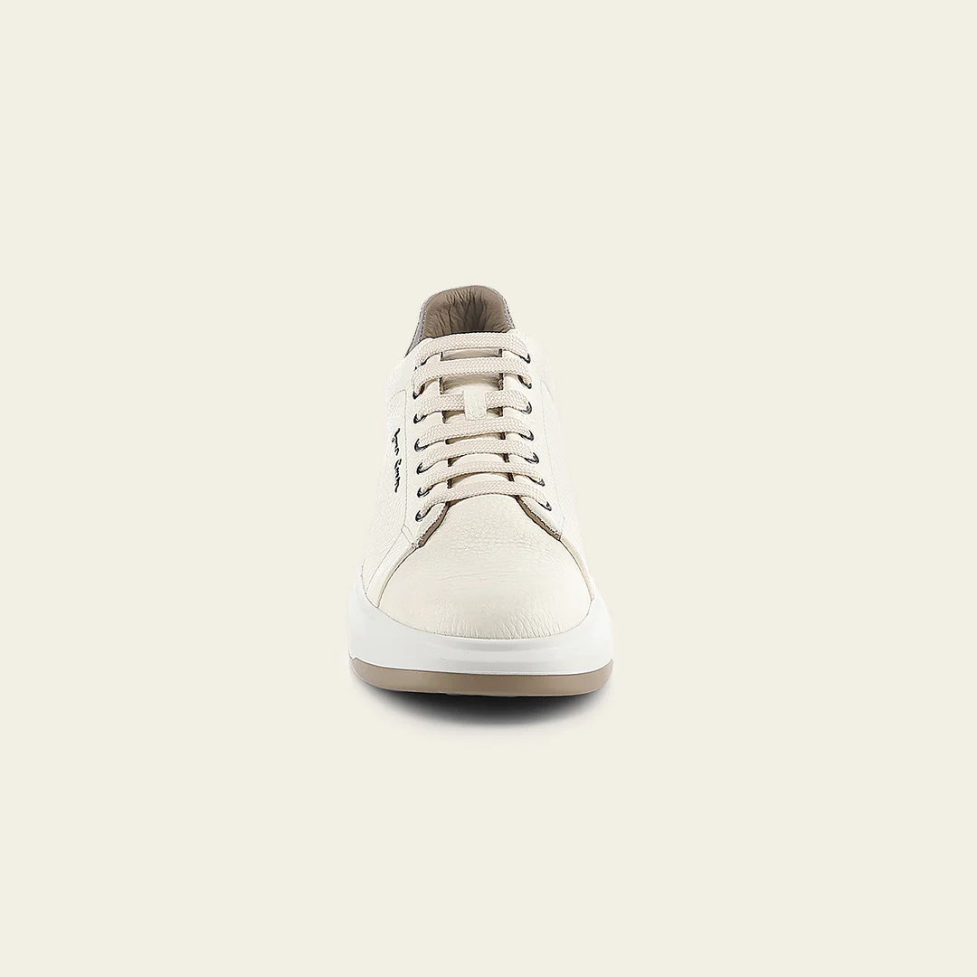 Cuadra Beige Deer Leather Lace-Up Sneaker front view with lace-up closure