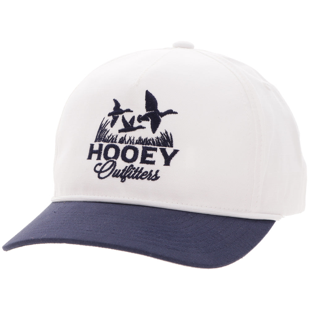 Hooey Decoy White Navy Blue Logo Hat front angled view in white and navy
