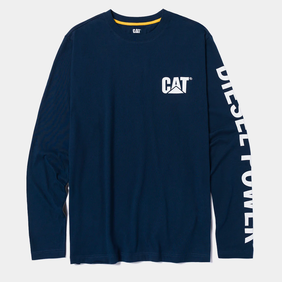 CAT Diesel Power Long Sleeve T-Shirt for men in blue with front chest logo and sleeve graphic