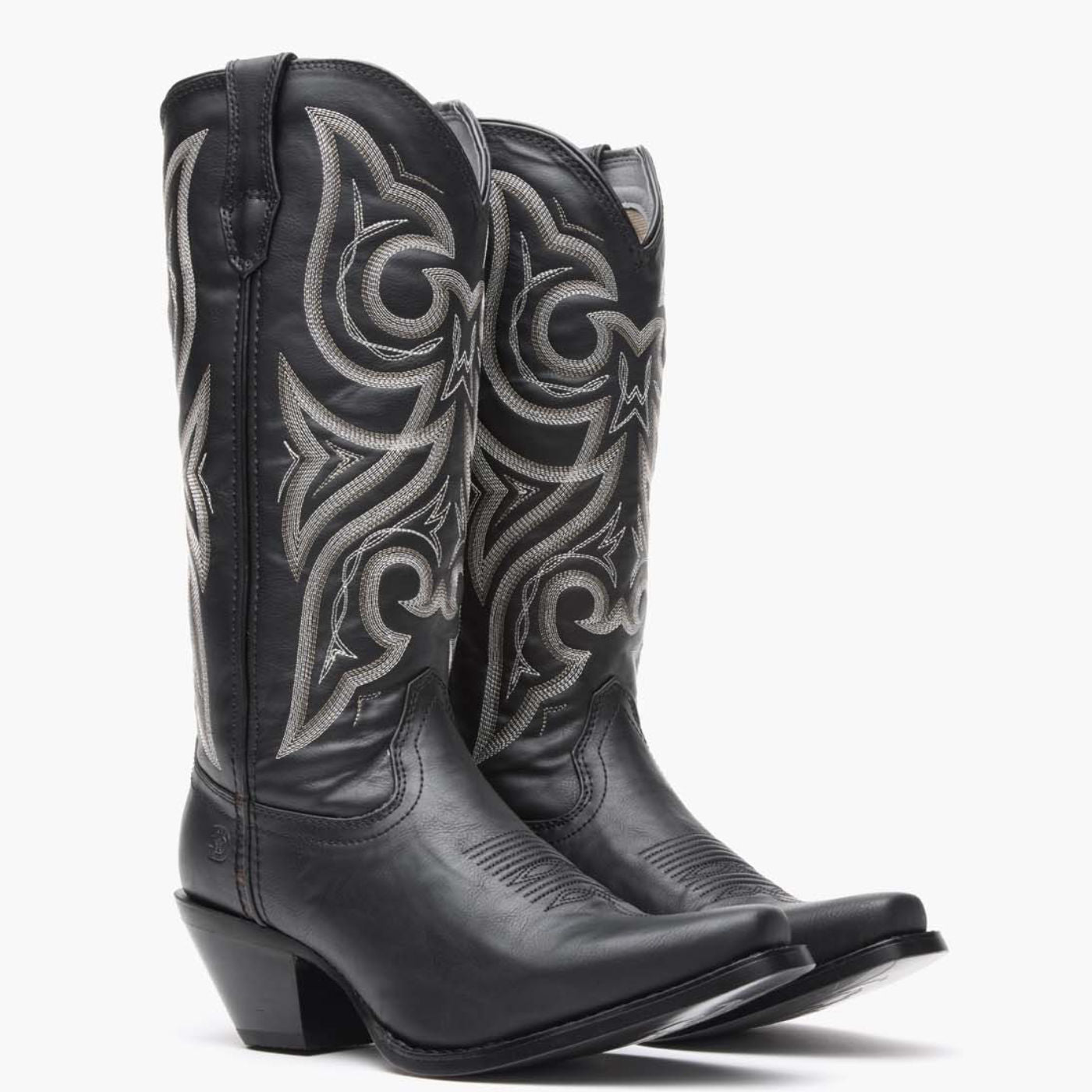 Pair of Crush by Durango Black Beauty Western Boot angled profile in black leather