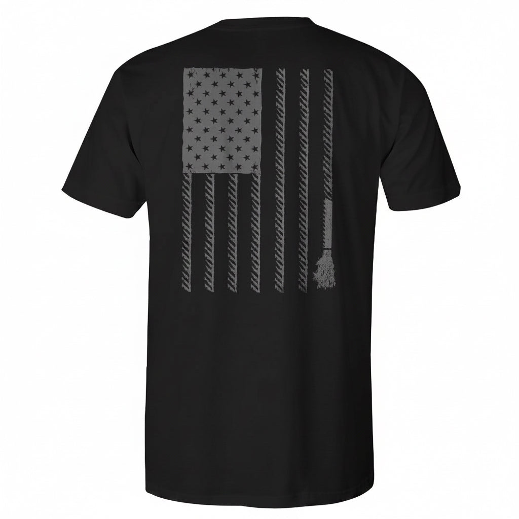 Hooey Liberty Roper Black Flag Pocket T-Shirt back view in black with faded American flag graphic