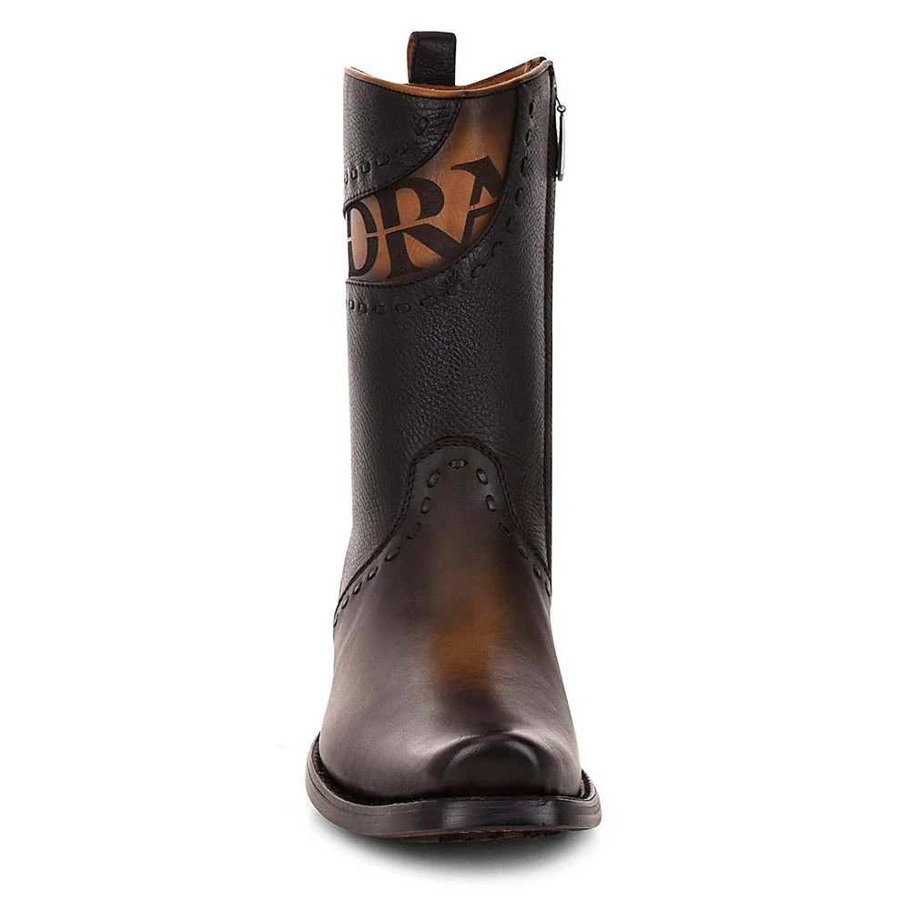 Black Lazer & Woven & Zipper Narrow Sq. Toe Boot
