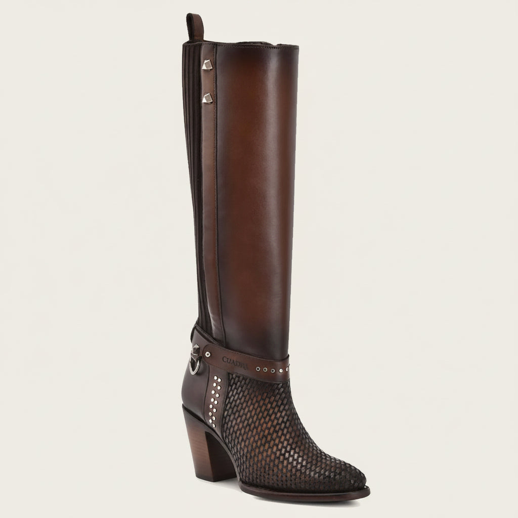 Cuadra Tall Stylish Honey Boot side view in brown leather with tall shaft