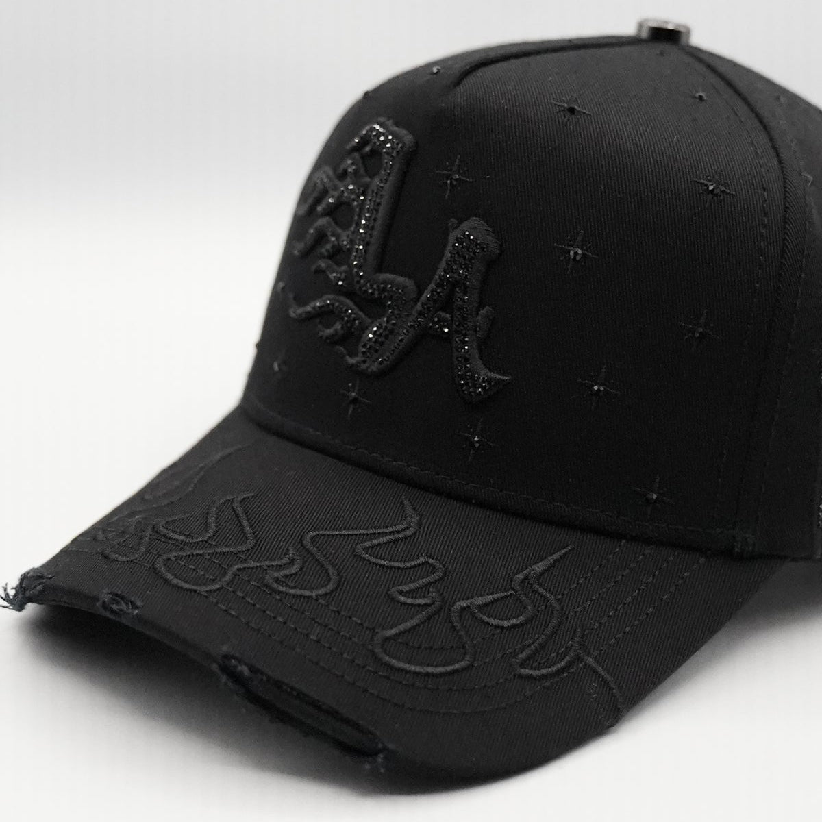 Angled side view of Bigg Boss LA Flame Black Klan Hat in black