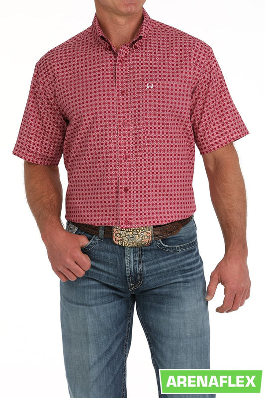 Short Sleeve Medallion Print Button-Down Western Shirt