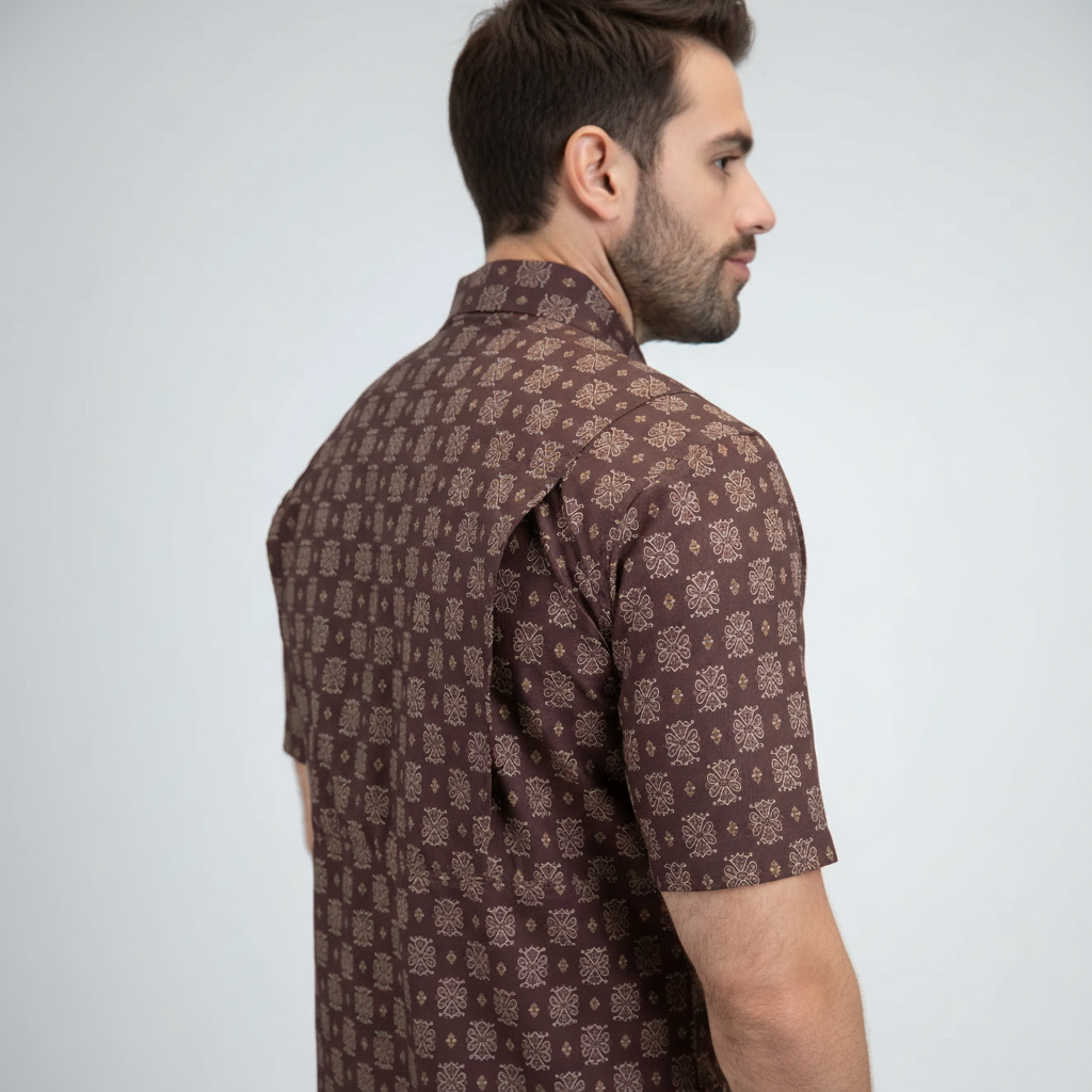 Camisa Marrón de Manga Corta Vaquera de Rendimiento para Hombre